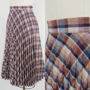 1970s Plaid Accordian Pleat Secretary Skirt | Vintage 70s High Waist Wool Pleated Skirt