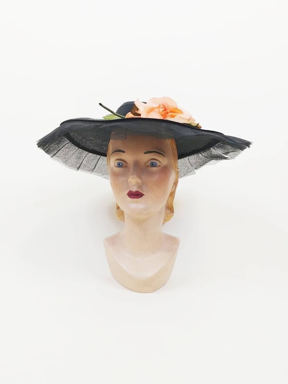 1940s Petite Modes Black Straw Picture Hat | Vint… - image 2