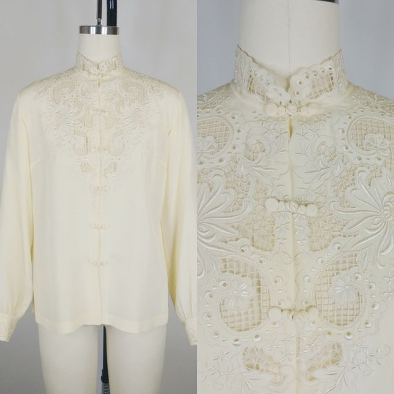 1970s Chinese Hand Embroidered Silk Blouse | Vint… - image 1