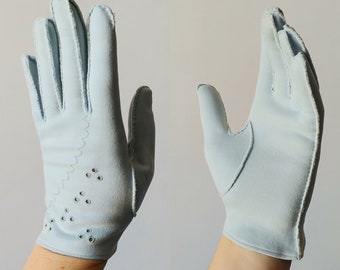 1950s Powder Blue Gloves | Vintage 50s Light Blue Eyelet Gloves