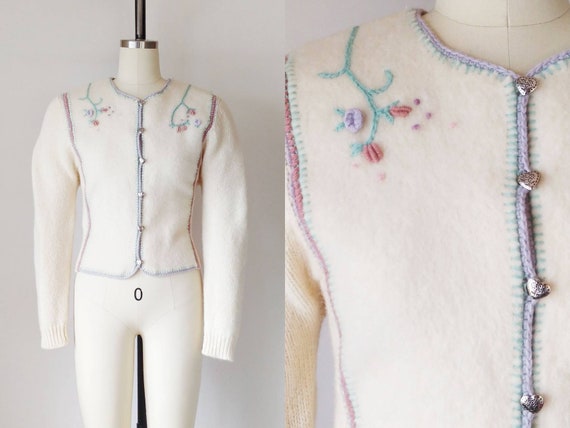 1980s Susan Bristol Shetland Wool Cream Knit Cardi