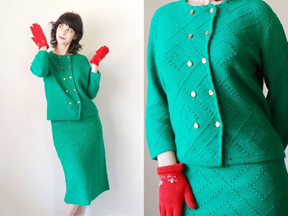 1960s Bright Green Acrylic Knit Set | Vintage 60s