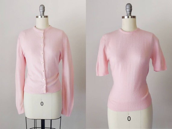 1950s Pastel Pink Acrylic Cardigan Set | Vintage 5
