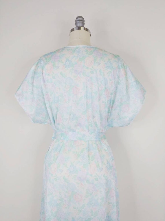 1980s Rose Print Floral Nylon Robe | Vintage 80s … - image 6