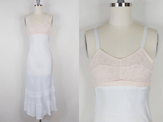 1930s Bias Cut White Slip Built in Bra | Vintage … - image 1