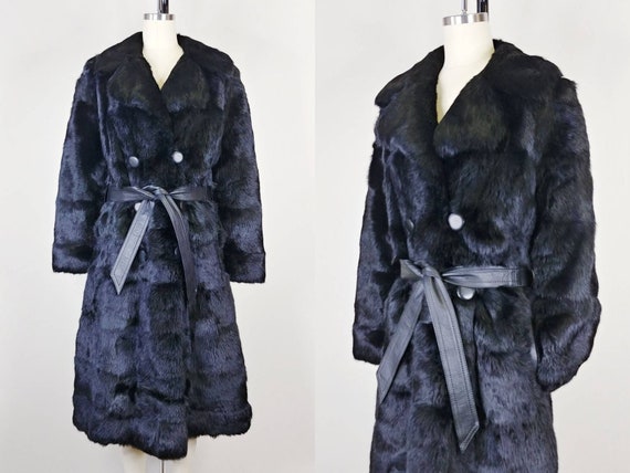 1970s Chas. A. Stevens Black Rabbit Fur Peacoat | Vin… - Gem