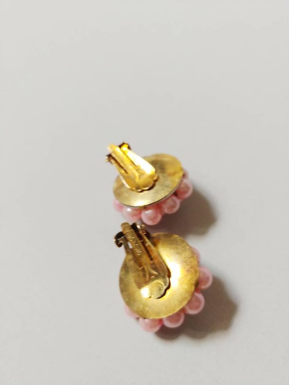 1960s Pink Pearl Bead Clip On Bauble Earrings | V… - image 4