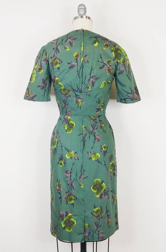 1960s Rose Print Cotton Sheath Dress | Vintage 60… - image 6