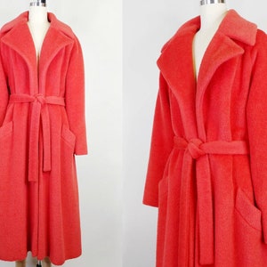 1950s Lilli Ann Coral Orange Red Clutch Coat | Vintage 50s  Womens Robe Style Outerwear Small Medium