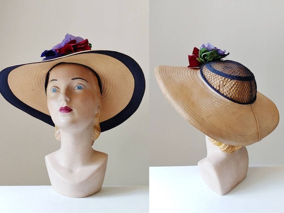 1930s Wide Brim Straw Halo Hat | Vintage 30s Summe
