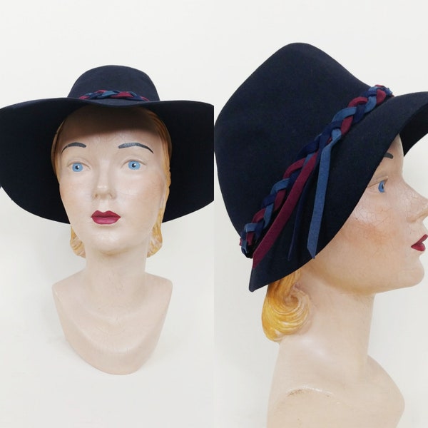 1930s Knox Vagabond Navy Blue Felt Fedora  | Vintage 30s Menswear Brimmed Robin Hood Hat | Women's Fall Hat