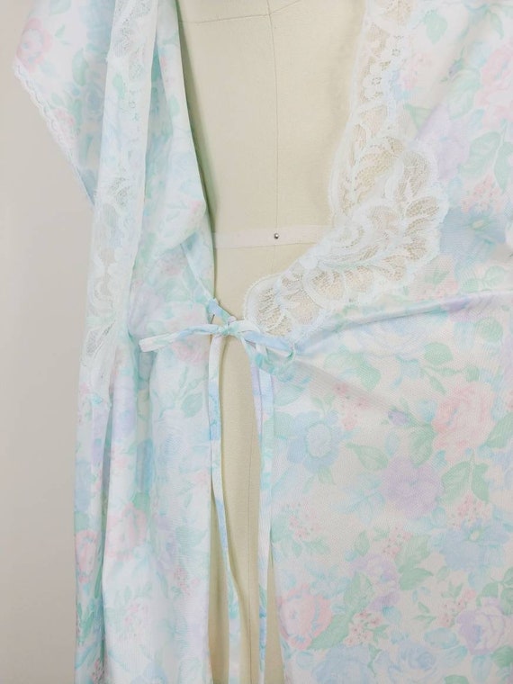 1980s Rose Print Floral Nylon Robe | Vintage 80s … - image 9