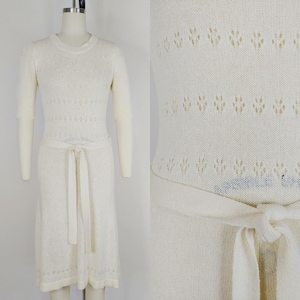 1970s Mother Nature Organically Grown by Arpeja Cream Eyelet Knit Dress | Vintage 70s does 30s Dress