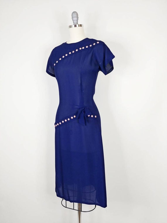 1940s Navy Blue Rayon Stud Dress | Vintage 40s Da… - image 4