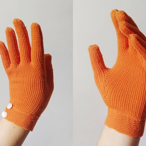 1950s Pumpkin Orange Hand Knit Wrist Gloves | Vintage 50s Button Gloves | Womens  Accessories Size 6.5 7