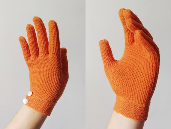 1950s Pumpkin Orange Hand Knit Wrist Gloves | Vin… - image 1