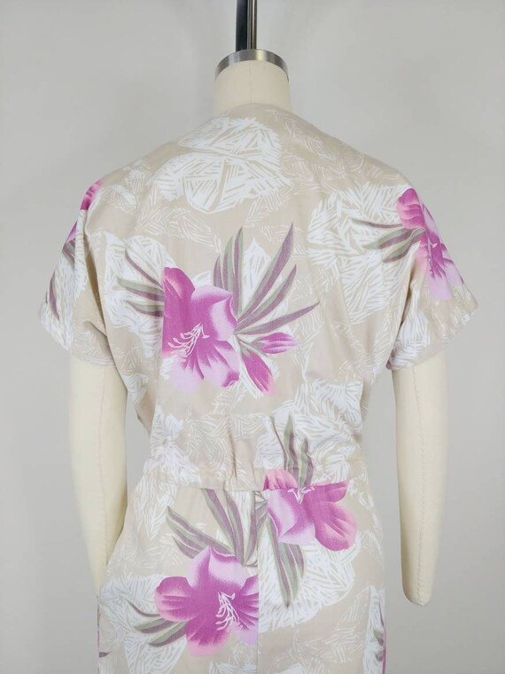 1980s Hibiscus Tropical Floral Cotton Jumpsuit | … - image 9