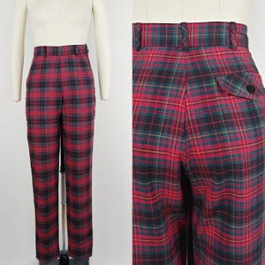 1980er Jahre Hang Ten Tartan karierte Zigarettenhose | Vintage 80er bis 50er Jahre High Waist Tapered Hose
