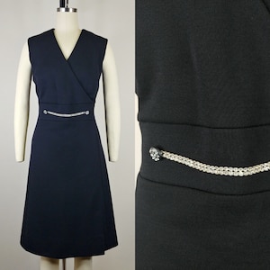 1960s Butte Knit Black Cocktail Dress | Vintage 60s Sleeveless A Line Evening Dress