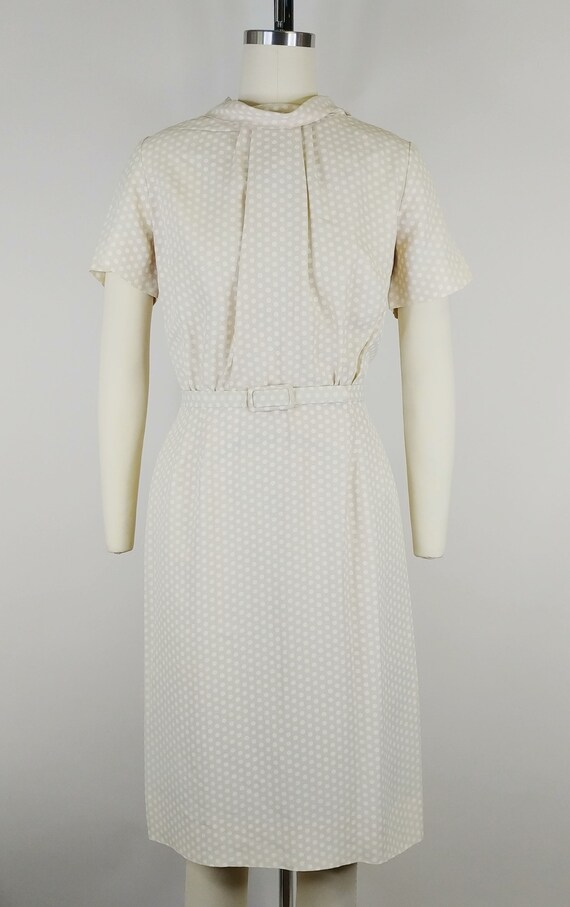 1950s Polka Dot Wiggle Dress | Vintage 50s Beige … - image 2