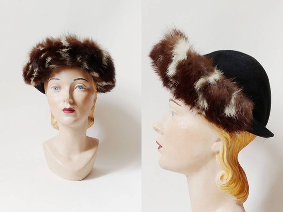 1940s Fur Trimmed Black Fur Felt Bowler | Vintage… - image 1