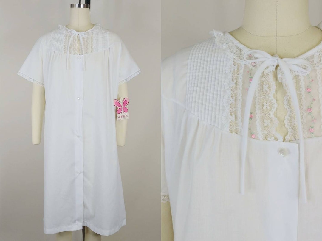 1970s Heiress Deadstock White House Coat Vintage 70s Short Sleeve Cotton Blend Peignoir Robe