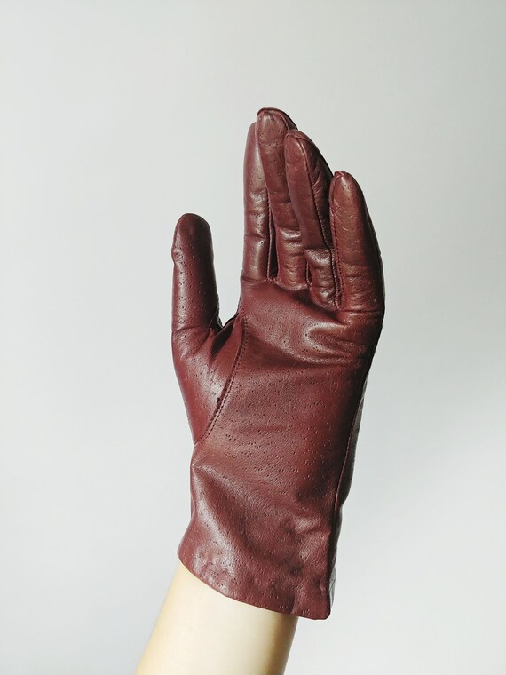 1970s Van Raalte Maroon Leather Gloves | Vintage … - image 3