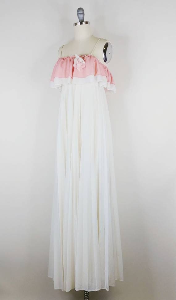 1970s Goddess Gown | Vintage 70s Mauve Pink White… - image 5