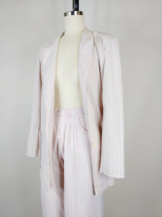 1980s Flamingo Pink Grey Pinstriped Cotton Pant S… - image 3