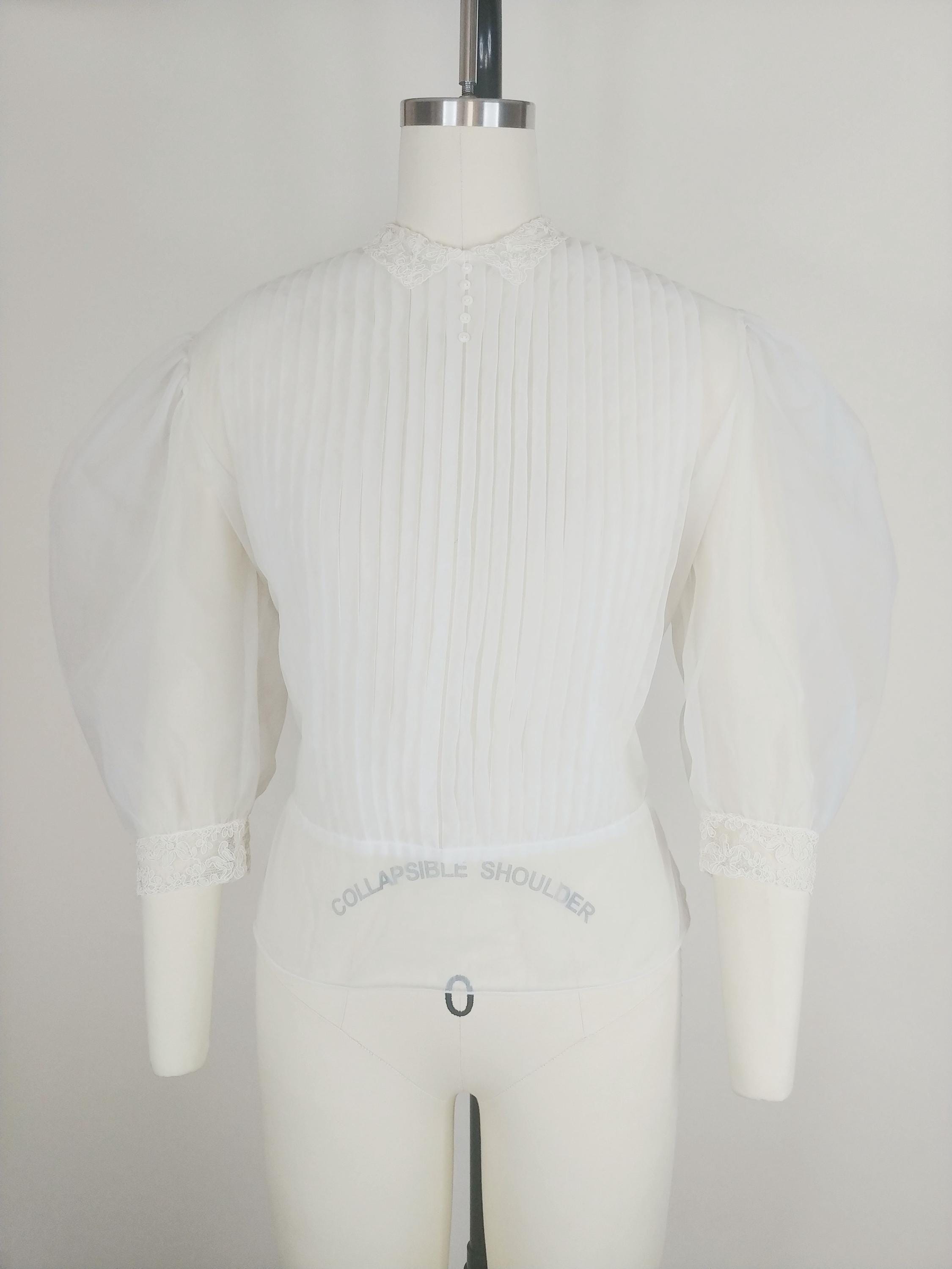 1950s Puff Sleeve Nylon Blouse | Vintage 50s Sheer Button