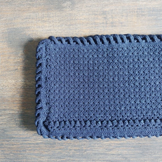 1940s Navy Blue Crochet Clutch | Vintage 40s Larg… - image 2