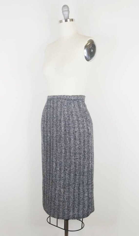 1950s Black White Blue Flecked Tweed Skirt | Vint… - image 4