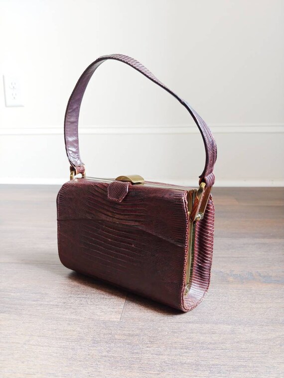 1950s Lizard Skin Handbag | Vintage 50s Brown Rep… - image 4