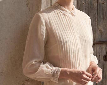 1950s Nylon Blouse | Vintage 50s Sheer Button Back Top