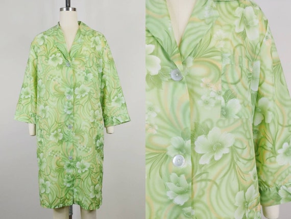 Vintage 1960s Long Green Floral Dress Vintage 1960s Long Green Floral Dress