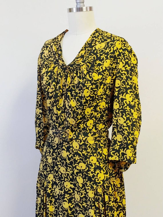 1930s Black and Yellow Rayon Dress | Vintage 30s … - image 6