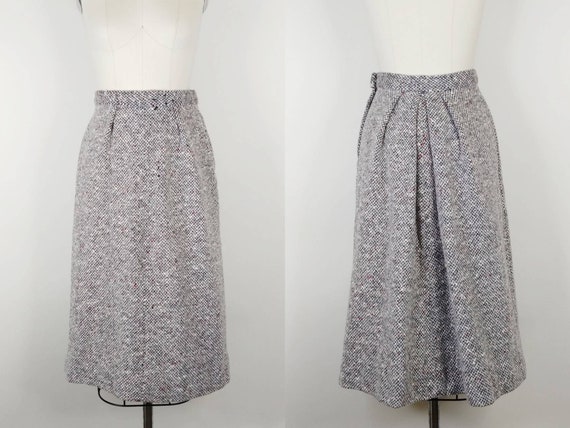 1950s Tweed Black White Red Flecked Wool Skirt | … - image 1