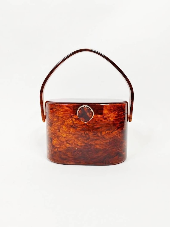 Early 1960s Black Leather Bag with Tortoiseshell — Vintage Quine