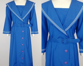 Vintage 1980s Sailor Dress | 80s Willi of California Nautical Dress