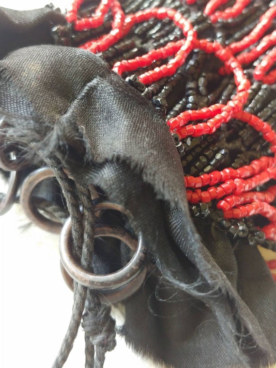 Victorian 1900s Black and Red Beaded Reticule wit… - image 10