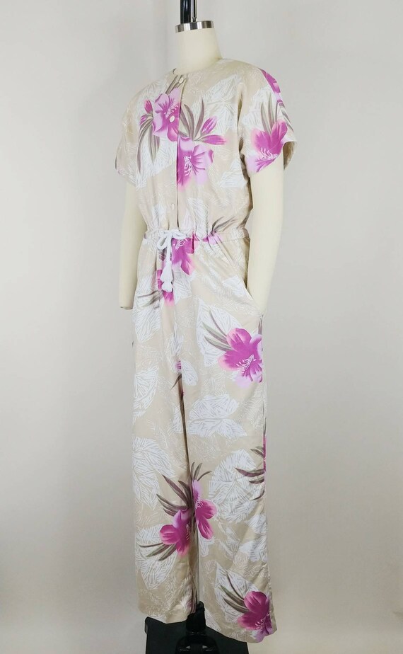 1980s Hibiscus Tropical Floral Cotton Jumpsuit | … - image 5