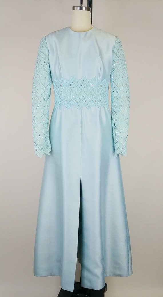 1960s Montaldo's Ice Blue Shantung Evening Dress … - image 2