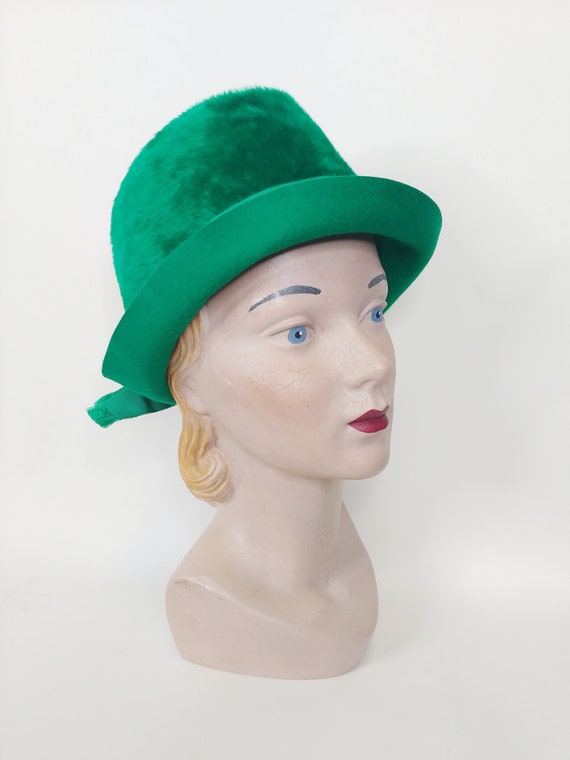 1960s Emerald Green Furry Fedora | Vintage 60s Br… - image 5