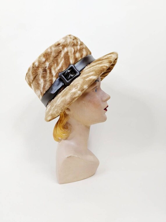1960s Furry Animal Print Bucket Hat | Vintage 60s… - image 5