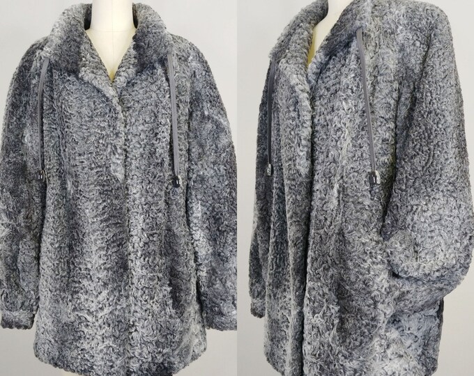 1980s Grey Persian Lamb Coat Vintage 80s Avanti Curly Lamb Fur Winter