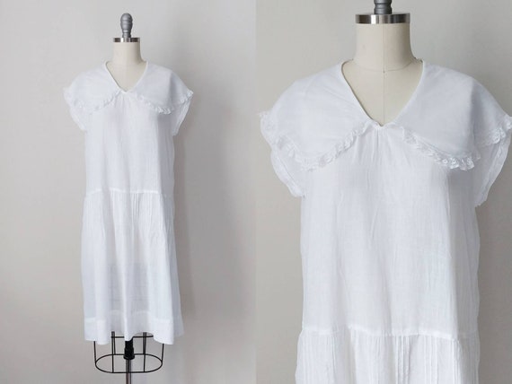 1920s Pilgrim Collar White Cotton Voile Dress | V… - image 1