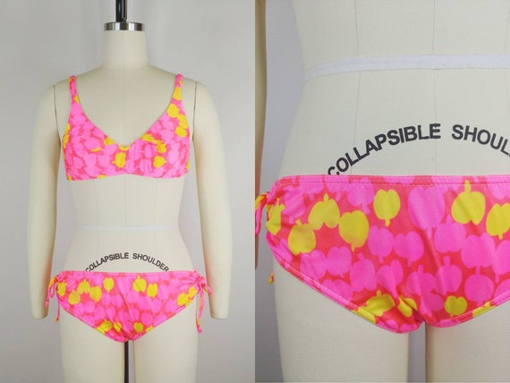 1960s Teenform Apple Novelty Print Nylon Bikini Vintage 60s Neon