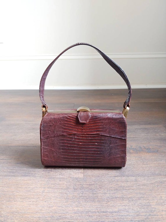 1950s Lizard Skin Handbag | Vintage 50s Brown Rep… - image 3