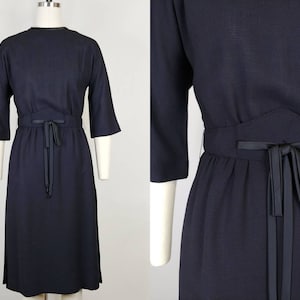 1950s R and K Originals Black Rayon Tuxedo Dress | Vintage 50s Sheath Dress  | Women&#39;s Clothing XS 25 Waist