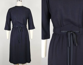 1950s Black Rayon Sheath Dress | Vintage Tuxedo Style, XS